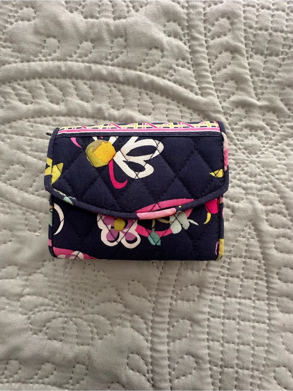 Vera Bradley Quilted Navy Floral Trifold Wallet - Picture 1 of 5
